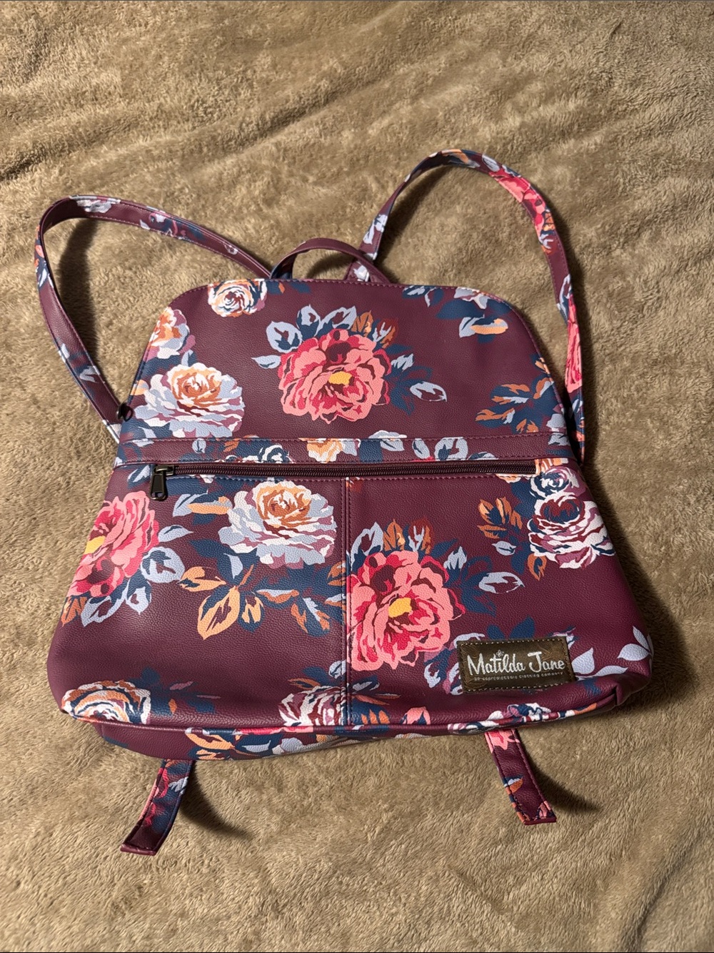 Matilda Jane Burgundy Floral Backpack with Pink Roses